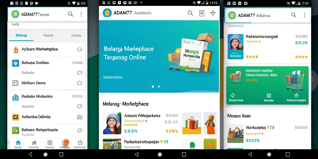 Antarmuka ADAM77 dengan berbagai kategori produk Marketplace.